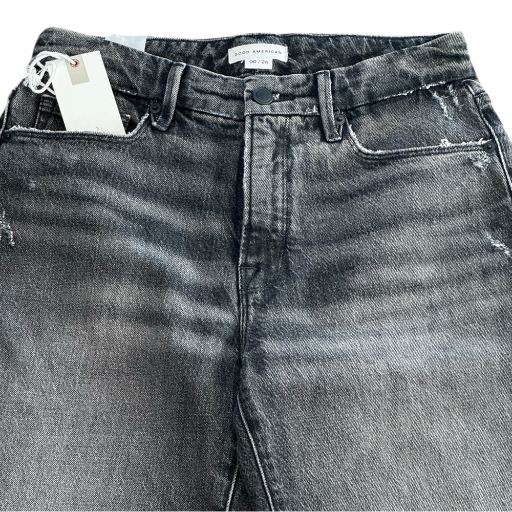Good American Good Girlfriend High Rise Distressed Black Jeans Size 00/24 - Picture 2 of 12